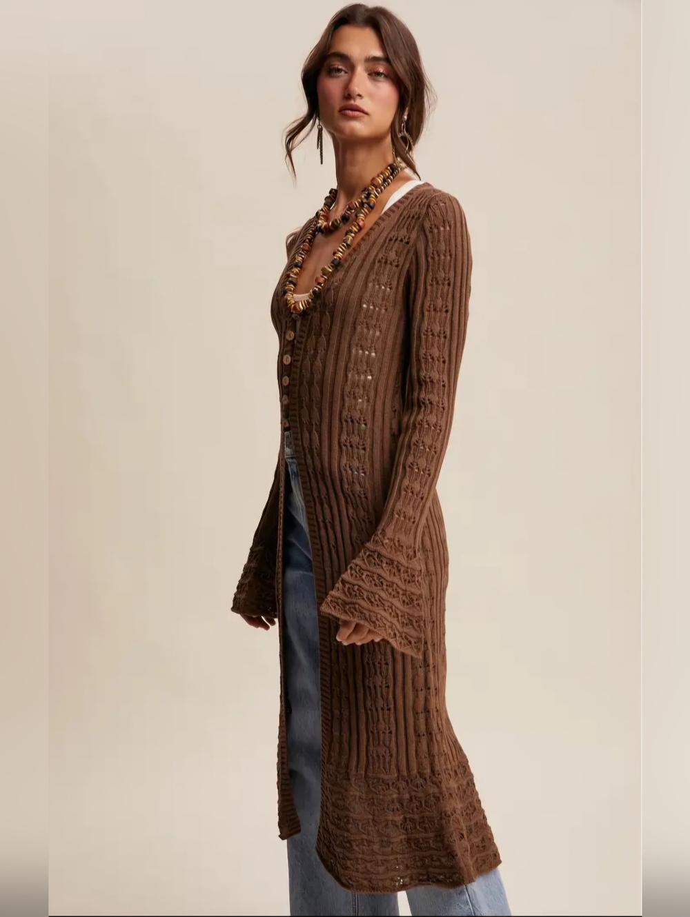 #1514 Listicle Mocha Muse Boho Duster Cardigan - Picture 4 of 10